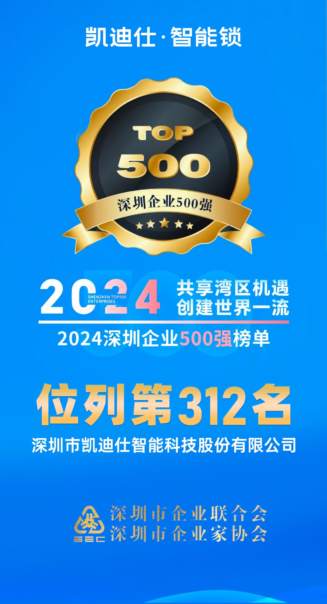  凯迪仕集团深圳公司位列“2024深圳企业500强榜单”第312名，全球第一实力再获认可！ 